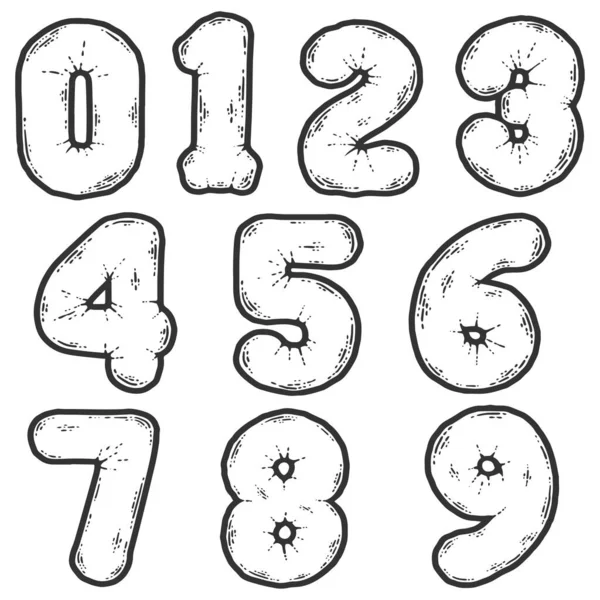 Set of numbers, balloon. Engraving vector illustration. Sketch scratch. — Stock Vector