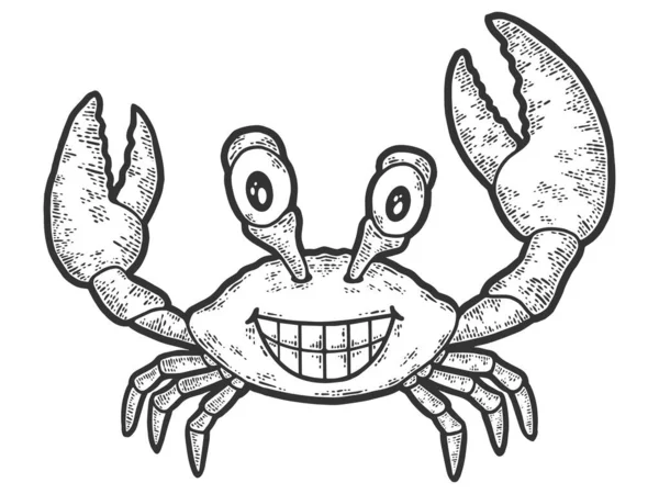 Glada leende krabba. Gravyr vektor illustration. Skiss — Stock vektor
