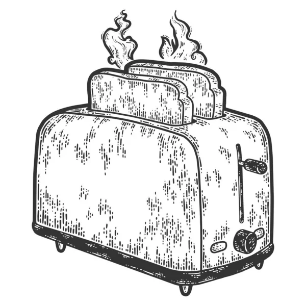 トースター。トーストパンの熱いスライス.ベクトル図の彫刻. — ストックベクタ
