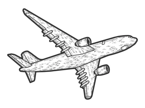 Flying plane, bottom view. Engraving raster illustration. Sketch — Stock Photo, Image