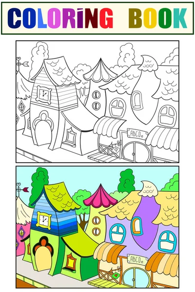 Ορισμός βιβλίο ζωγραφικής φανταστικά σπίτια για παιδιά. Εικονογράφηση κορμού. — Φωτογραφία Αρχείου