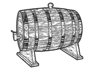 Şarap fıçısı. Çizim tahtası taklidi. Siyah ve beyaz.