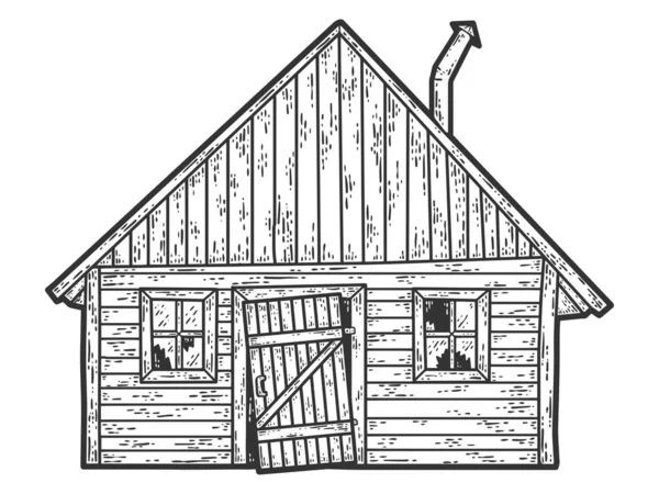 Old house, dilapidated barn. Sketch scratch board imitation. Black and white. — Stock Vector