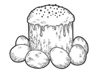 Paskha, kulich ve Paskalya yumurtaları. Çizim tahtası taklidi.