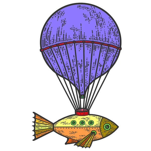 Banner retrô, velha máquina voadora. Desenho cor de imitação placa de arranhão. — Fotografia de Stock