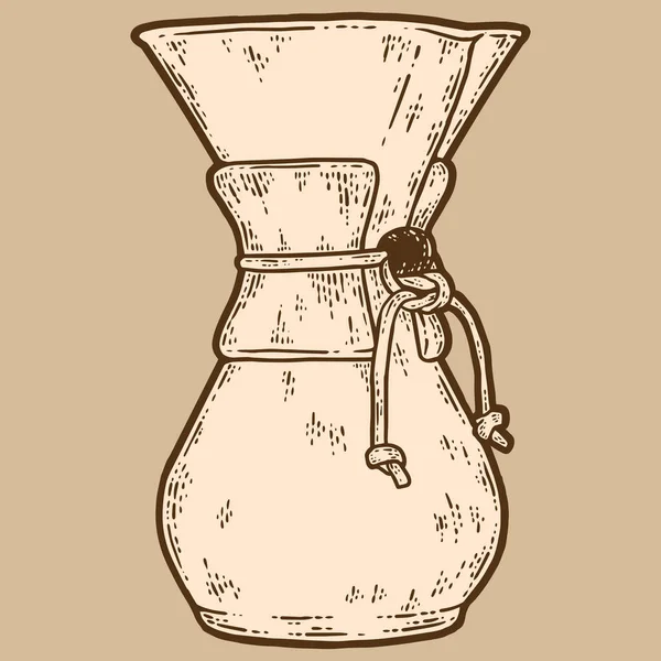 Filtrar cerveza de café. Boceto imitación tablero de rasca, sepia. — Vector de stock