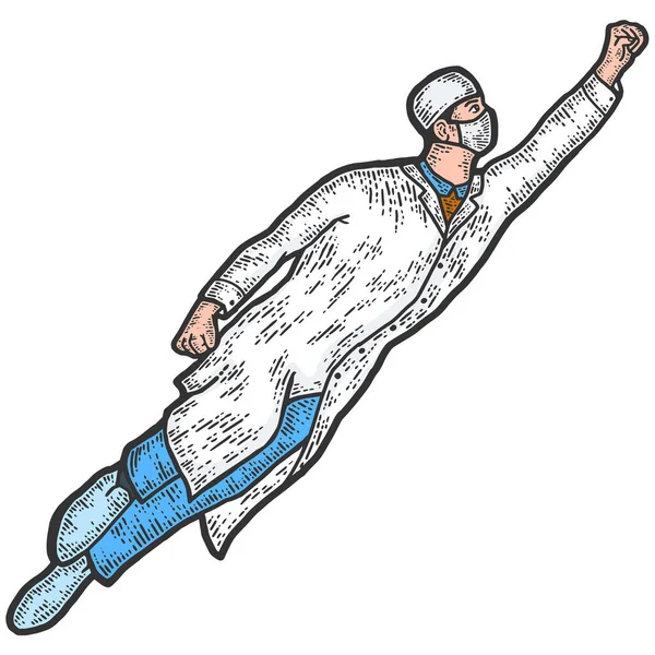 Médico super-herói. Desenho cor de imitação placa de arranhão. — Vetor de Stock