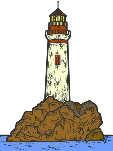Lighthouse engraving vector illustration. Sketch scratch board color. — Stockvector