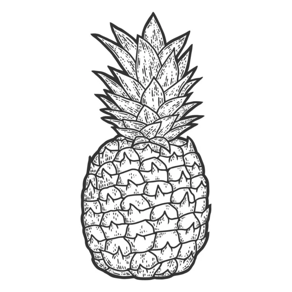 Ovocný ananas. Náčrt napodobenina náčrtku. Černá a bílá. — Stockový vektor