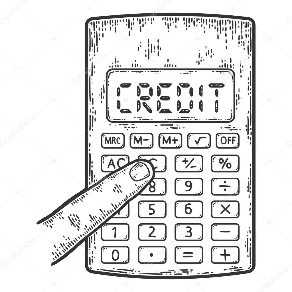 Loan calculator. Sketch scratch board imitation. Black and white.