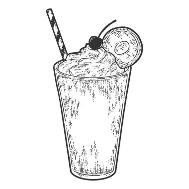 Milkshake. Çizim tahtası taklidi. Siyah ve beyaz.