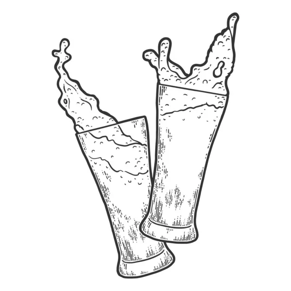 Dos vasos de cerveza. Imitación del sketch scratch board. Blanco y negro. — Archivo Imágenes Vectoriales