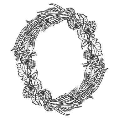 Zıpla ve buğday çelengi. Çizim tahtası taklidi. Siyah ve beyaz.