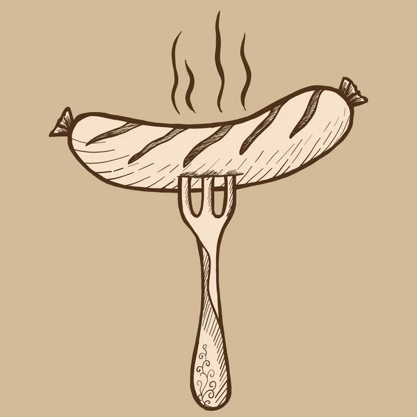 Salsicha perfumada num garfo. Desenho imitação de raspadinha. Preto e branco. —  Vetores de Stock