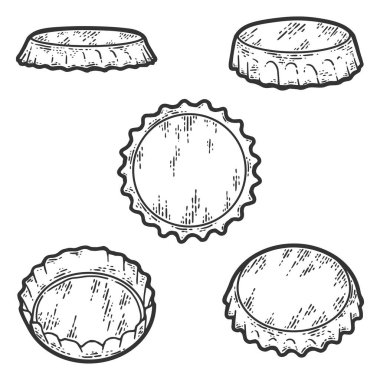 Hazır, demir bira şişesi kapağı. Beş açı. Çizim tahtası taklidi.
