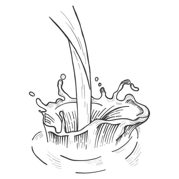 Salpicos de leite a granel isolados no fundo branco. Desenho imitação de raspadinha. Preto e branco. — Vetor de Stock