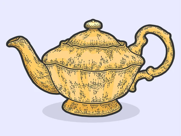Teapot vintage. Peniruan papan goresan Sketch warna kuning. — Stok Foto