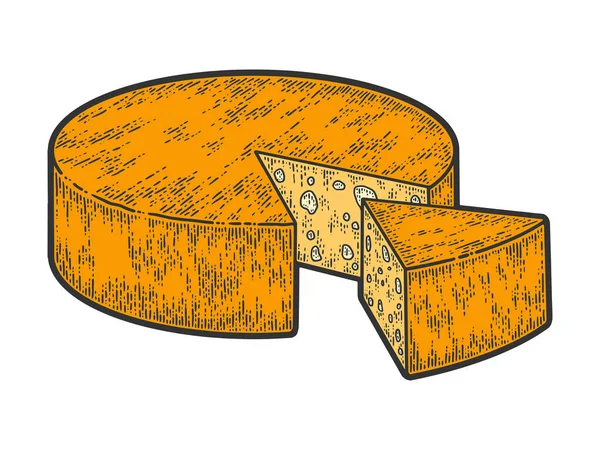 Cabeza de queso en rodajas. Bosquejo de rayado imitación de color. — Archivo Imágenes Vectoriales