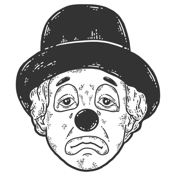 Visage de clown triste coiffé d'un chapeau. Croquis carte à gratter imitation couleur. — Image vectorielle