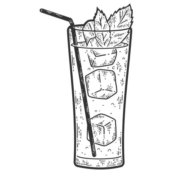 Een glas koude cocktail. Schets krasbord imitatie kleur. — Stockvector