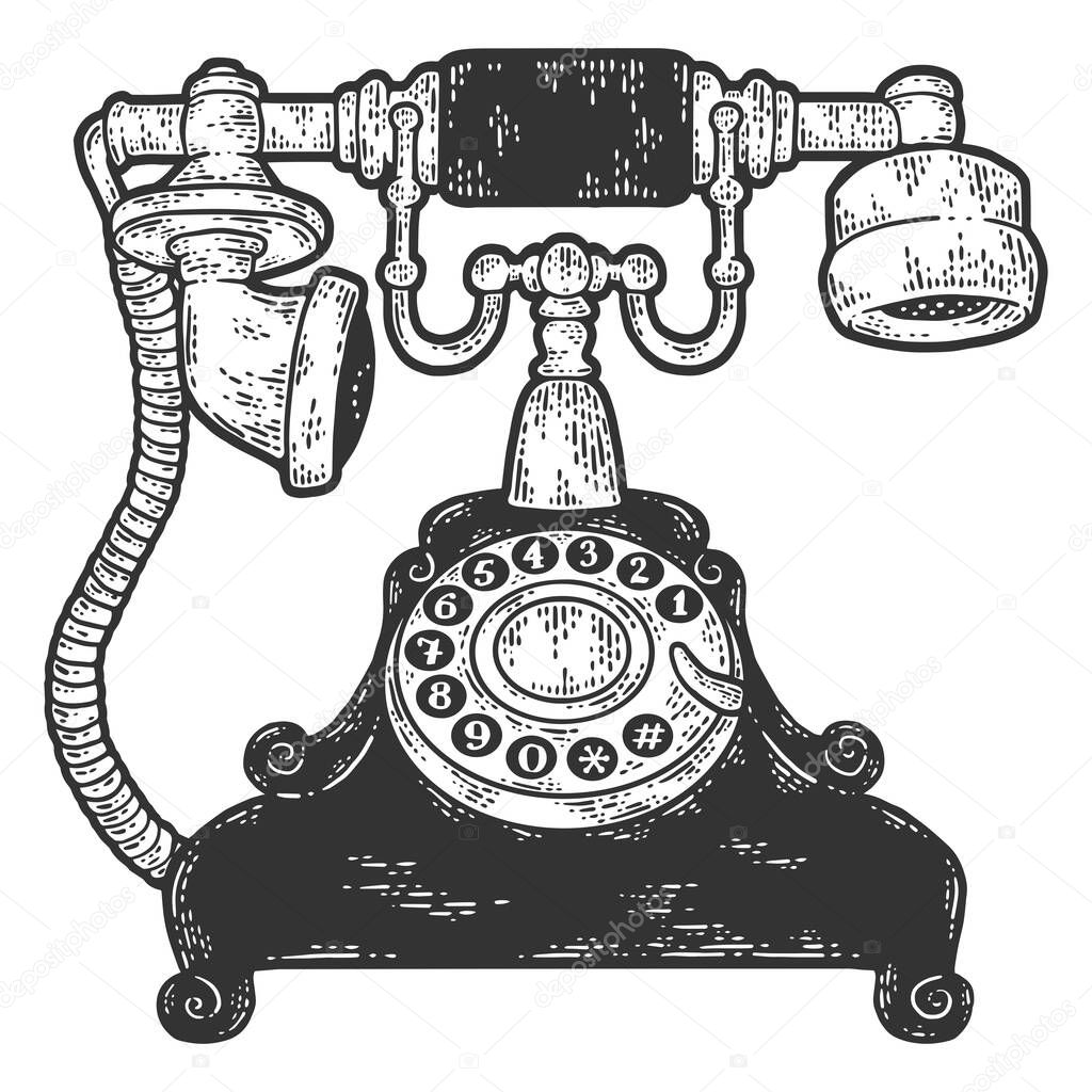 Vintage telephone. Sketch scratch board imitation color.