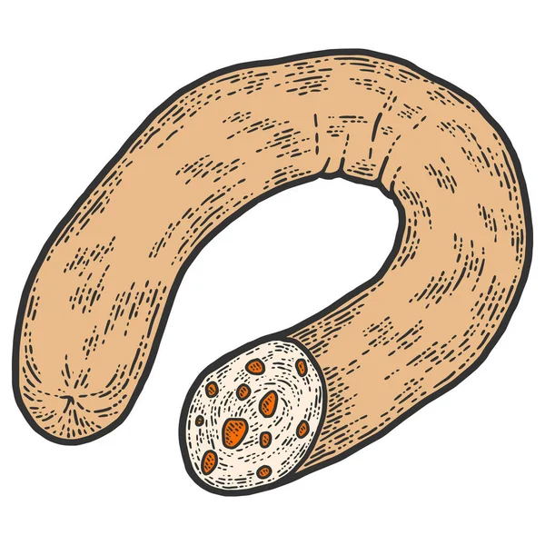 Sausage. Sketch scratch board imitation color raster illustration. — Stock Photo, Image