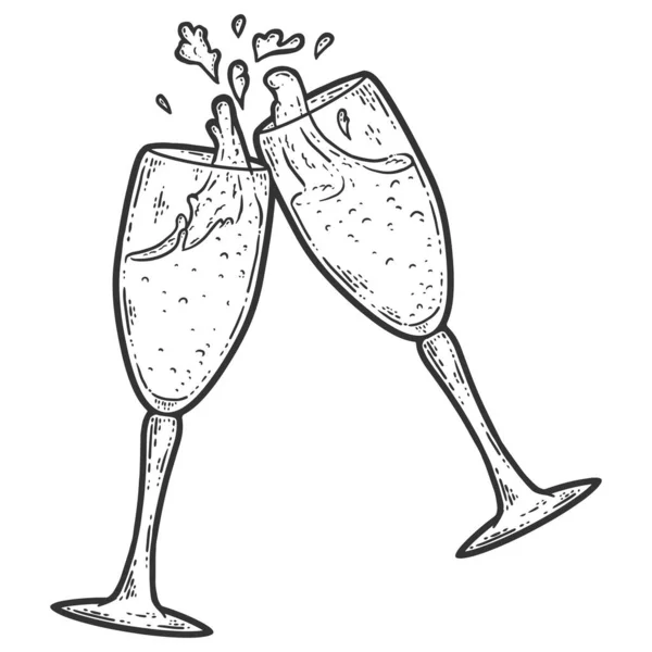 Två glas champagne. Skiss repan imitation färg. — Stock vektor