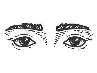 Hüzünlü adam bakışı. Kabartma vektör illüstrasyonu. Çizim tahtası taklidi.