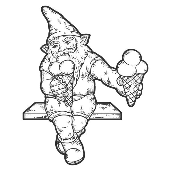 Wroclaw gnome with ice cream. Sketch scratch board imitation color. — Stock Photo, Image