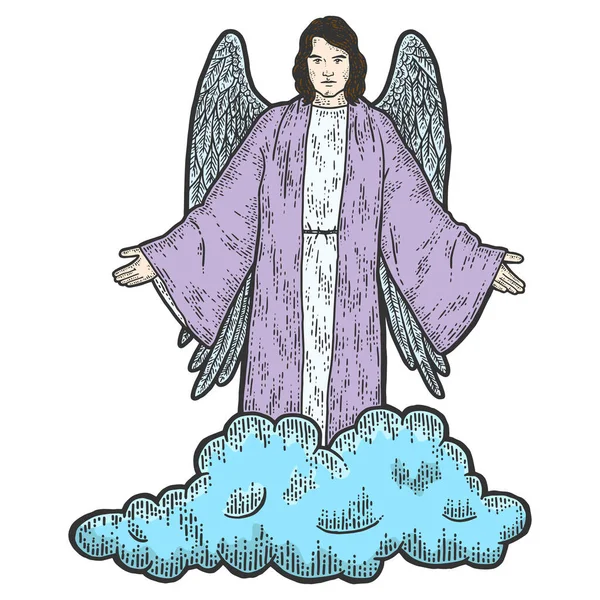 La religión, el ángel antiguo elevando el color de los cielos. Boceto imitación tablero de rasca. — Archivo Imágenes Vectoriales