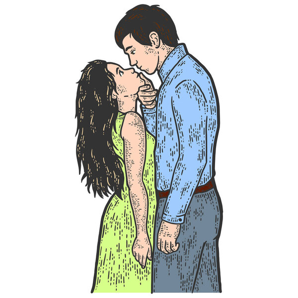 Dominant relationship color. Couple in love. Sketch scratch board imitation.