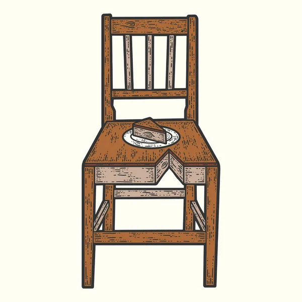 Chaise en bois comme gâteau. Croquis imitation de planche à gratter. Couleur de ligne art. — Photo