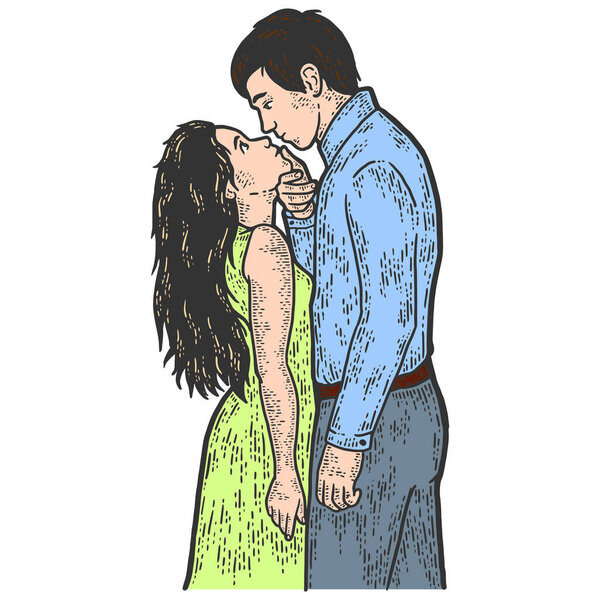 Dominant relationship color. Couple in love. Sketch scratch board imitation.