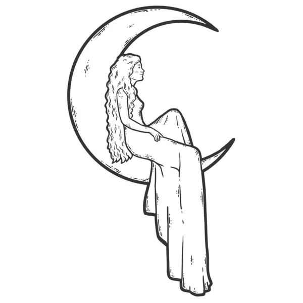 Une fille en robe sur la lune. Croquis carte à gratter imitation couleur. — Image vectorielle