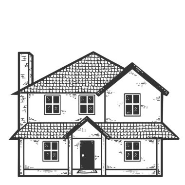 Building, house. Sketch scratch board imitation color.