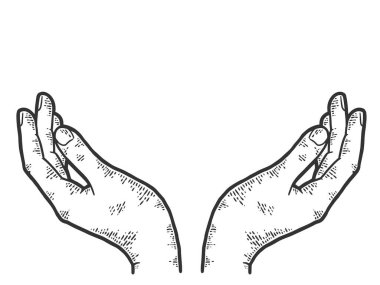 Hand pose. Sketch scratch board imitation color.