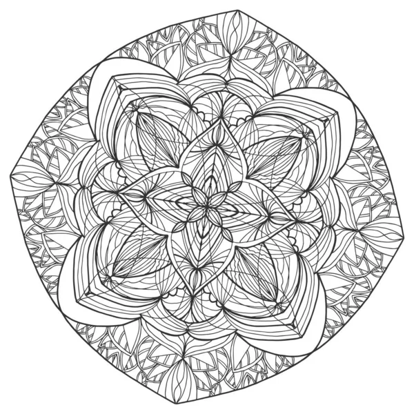 Colorazione di bambini, mandala di disegno, fiore. Set di foglie di piante e alberi diversi. — Vettoriale Stock