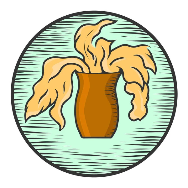 Logo, in een cirkel vaas met rook of een plant. Schets krabplank imitatie gekleurd, oranje. — Stockfoto