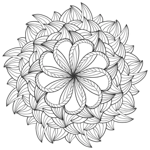 Coloriage des enfants, dessin mandala, fleur. Feuilles ensemble de différentes plantes et arbres. — Photo