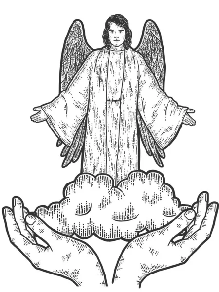 Hands exalt the angel in heaven. Sketch scratch board imitation coloring. — Wektor stockowy