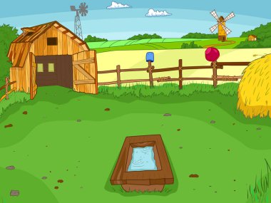 Farm yard. Cartoon farm color book outline children vector. clipart