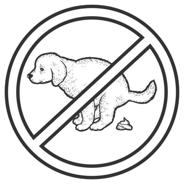 Prohibition sign. Puppy pooping. Sketch scratch board imitation coloring. — Stock Photo, Image