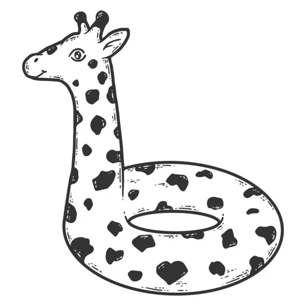 Anneau de natation en forme de girafe. Croquis carte à gratter imitation coloriage. — Photo