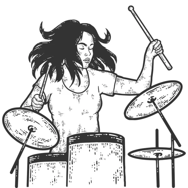 La chica toca el tambor. Baterista. Dibujo para colorear imitación tablero de rascar. — Foto de Stock