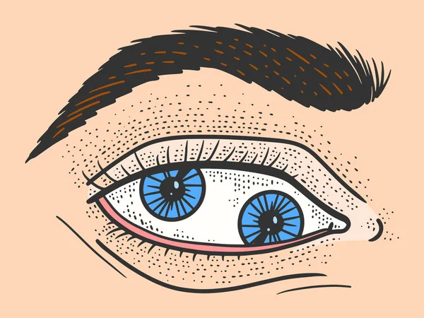 Ojo humano con dos pupilas. Bosquejo de rayado imitación de color. — Archivo Imágenes Vectoriales