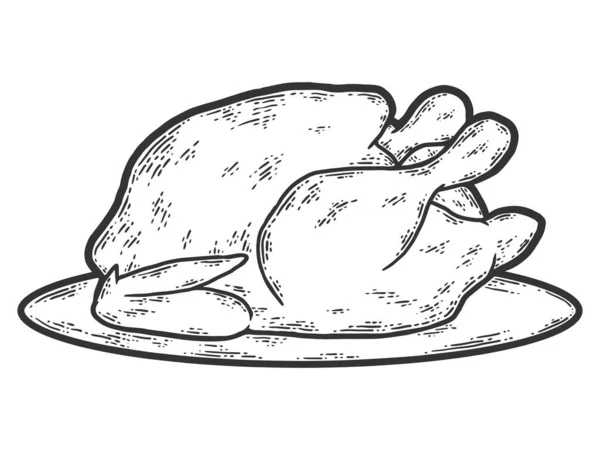 Mat på ett fat stekt kyckling, kalkon. Skiss repan imitation färg. — Stock vektor