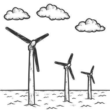 Sudaki rüzgar çiftliği. Çizim tahtası taklit renklendirmesi.