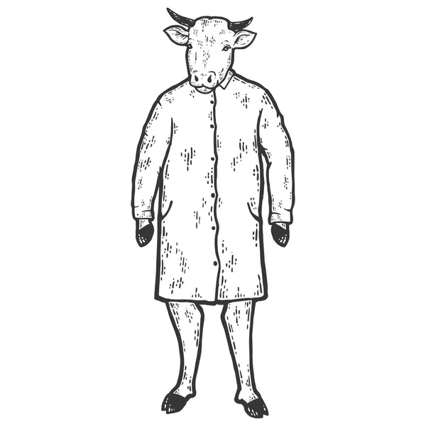 Vache en manteau de médecin. Croquis carte à gratter imitation coloriage. — Image vectorielle