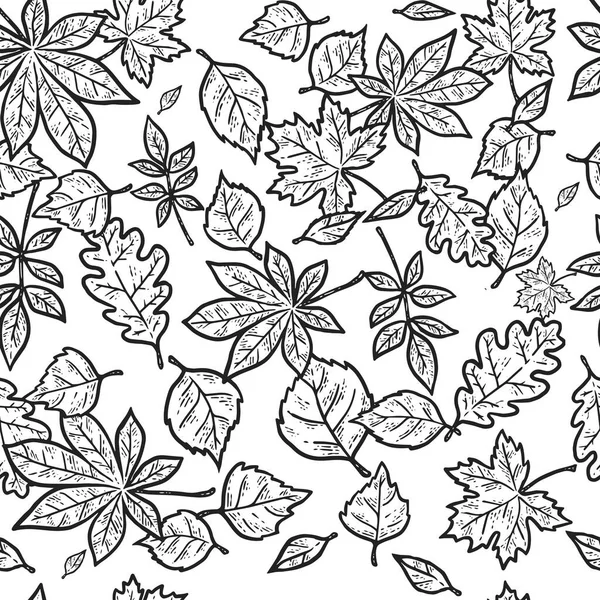 Patrón sin costuras de hojas de otoño. Dibujo para colorear imitación tablero de rascar. — Archivo Imágenes Vectoriales