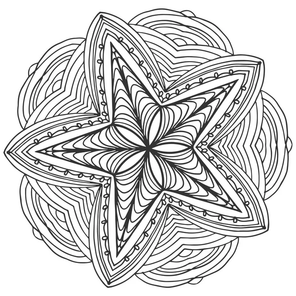 Mandala, yıldız şeklinde. Süslü, yuvarlak karalama çiçeği izole.. — Stok fotoğraf